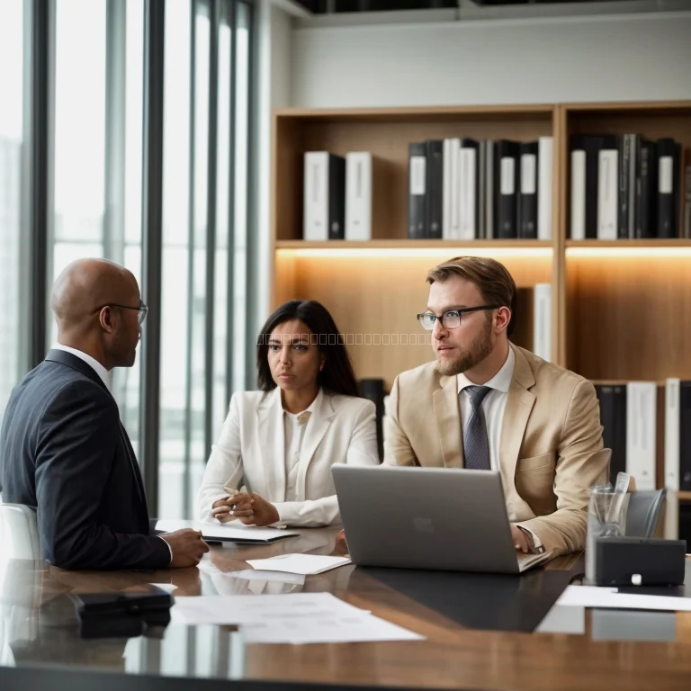فريق استشاري قانوني يتعاون في مكتب حديث